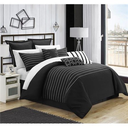 CHIC HOME Chic Home CS3952-US Paddington Super Rich Microfiber Stitch Embroidered Comforter Set - Black - King - 9 Piece CS3952-US